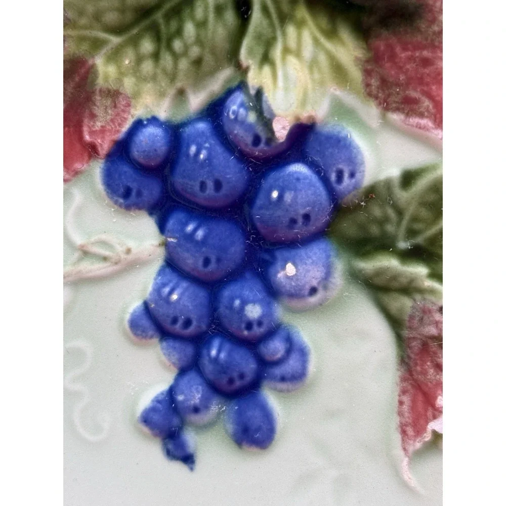 6 Vintage Erphila Germany Black Forest Art Pottery Majolica Grapes Plates 7.75